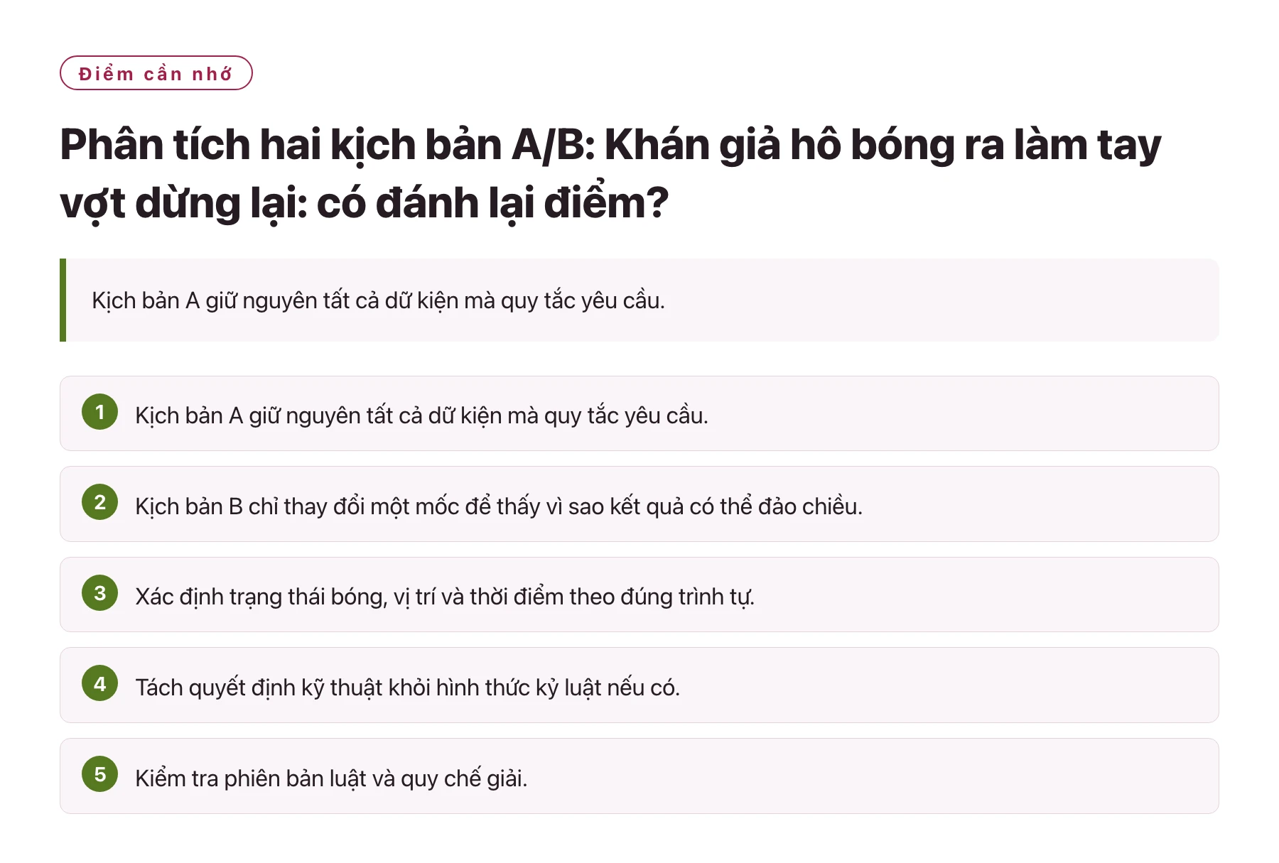 Phân tích hai kịch bản A/B: Khán giả hô bóng ra làm tay vợt dừng lại: có đánh lại điểm?——全文要点速览